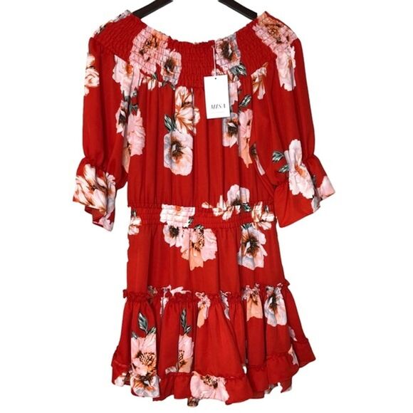 Misa Los Angeles Darla Poppy Floral Mini Dress Vacation Trip Tropical Poppy Red - Picture 2 of 13